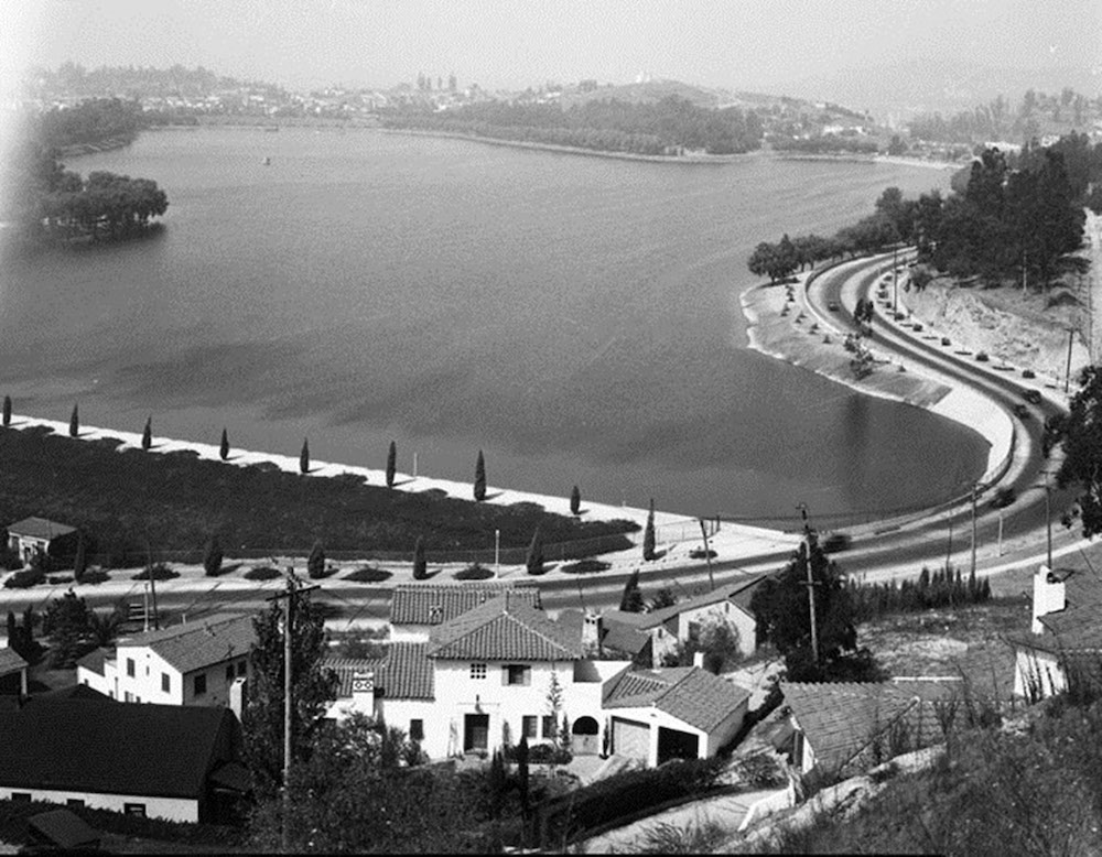 Early Days of Silver Lake showing banks and trees